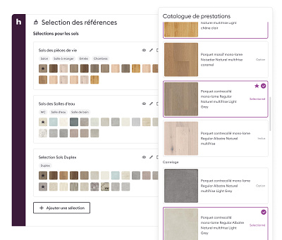 Back Office Tool - Material selector architecture back office concrete habx material real estates ui