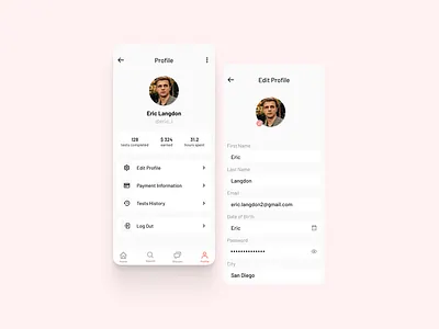 User Profile app concept design forms mobile profile settings ui user