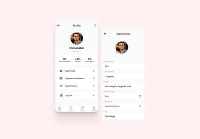 User Profile app concept design forms mobile profile settings ui user