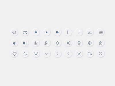 Neumorphic music player icon set app app design application design icon design music app music player neumorphism ui