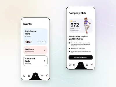 Policy Insurance Agent App - Events and Company Club 3d agent black bottom navigation menu clean companyclub design events figma illustrations insurance ios mobile mobiledesign policy ui user experience design user interface design ux white