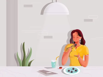 Let's eaT design eat food illustration restaurent sushi vector
