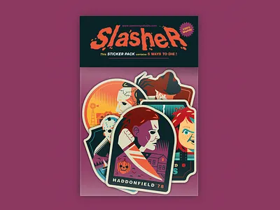 Slasher sticker pack badge design chainsaw childs play chucky design freddy krueger friday the 13th graphic design halloween horror horror movies illustration jason leatherface michael myers nightmare on elm street slasher stickers texas vector