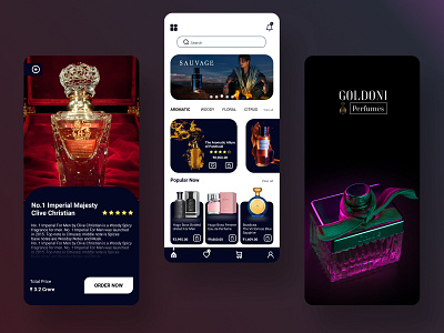 GOLDONI PERFUME apps black ui branding e commerce luxury ui perfume application perfume ui perfumes ui