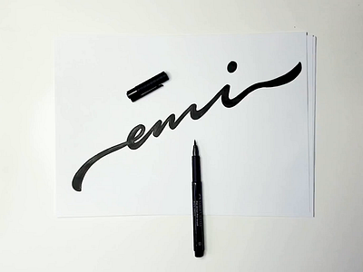 emi branding calligraphy custom ease emi flow fun graphic design hadtype handwritten idendtity lettering logo photographer process script sophisticated video