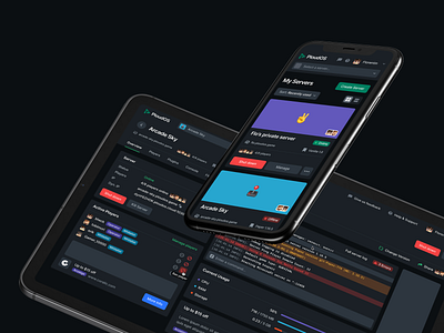 Game Server Hosting 3d black dark dark mode dashbaord game server games hosting interface minecraft mobile panel responsive server ui