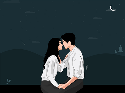 All You Need Is Love art couple design illustration love moon night ui vector