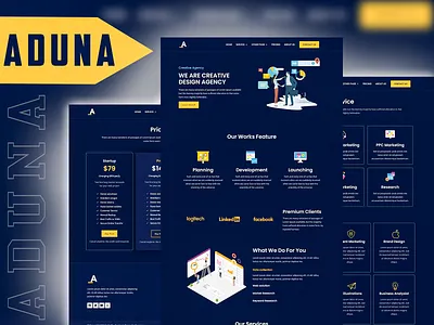Aduna - Creative Digital Agency Wordpress Elementor Template Kit agency black design creative digital digital agency digital creative agency elementor elementor template ui design wordpress wordpress theme yellow design