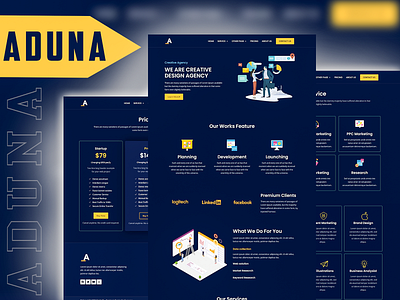 Aduna - Creative Digital Agency Wordpress Elementor Template Kit agency black design creative digital digital agency digital creative agency elementor elementor template ui design wordpress wordpress theme yellow design