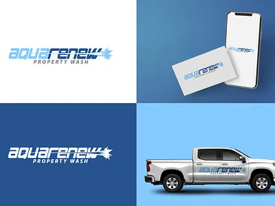 AquaRenew- Property Wash Company Logo Design aqua branding design designer illustration logo design logodesign property wash logo speed gun vector water gun