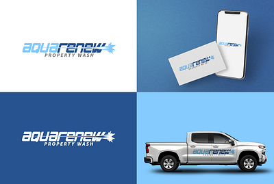 AquaRenew- Property Wash Company Logo Design aqua branding design designer illustration logo design logodesign property wash logo speed gun vector water gun