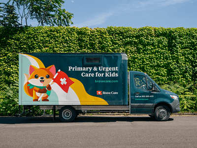 Brave Care Mobile Clinic Van branding children colorful graphic design healthcare illustration illutstr kids mascot pediatrician portland truck design van design