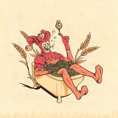 Kingmakers Beer Label Illustration beer branding brew brewery drank drawing drink drunk hops illustration jester joker label label design logo mockup poster texture toes tub