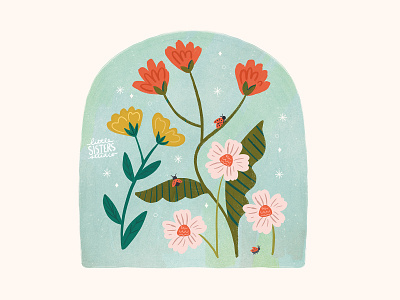 Lucky Little Ladybugs cute floral illustration ladybug