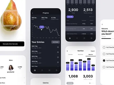 Macro Tracking App app apple clean dark darkmode design fitness interaction ios iphone macro mobile modern product design tracking ui ux