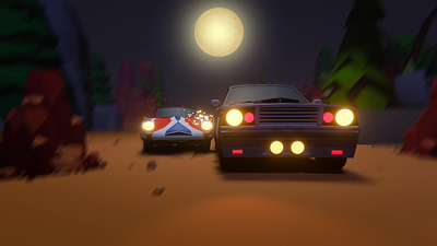 3D car chasing Scene 3d illustration 3d modeling illustration ui
