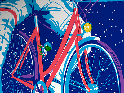 One Giant Leap - Artcrank 21 - Poster Detail - 03 artcrank astronaut bicycle design detail frog giant gravity halftone illustration leap matt one orbit poster silk screen space stars sullivan surreal