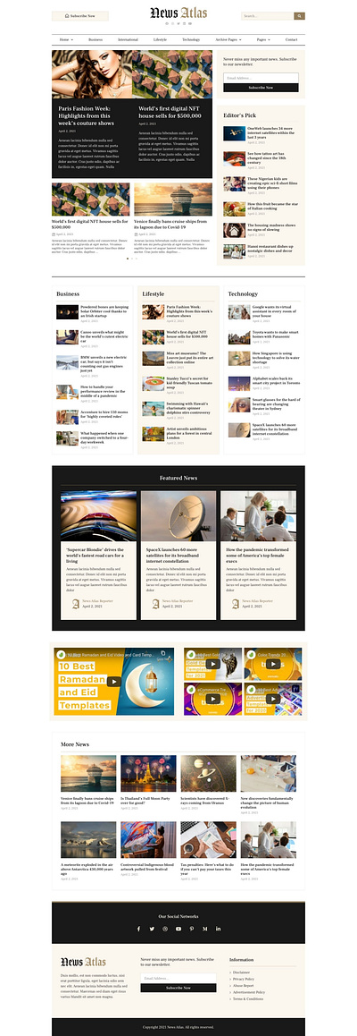 NewsAtlas – News & Magazine Elementor Template Kit blog blogger design elementor elementor templates magazine news newspaper press web design website design wordpress writter