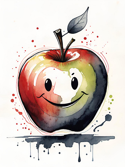 Happy Apple! apple cartoon cartoon art delicious fruit happy illustration watercolor