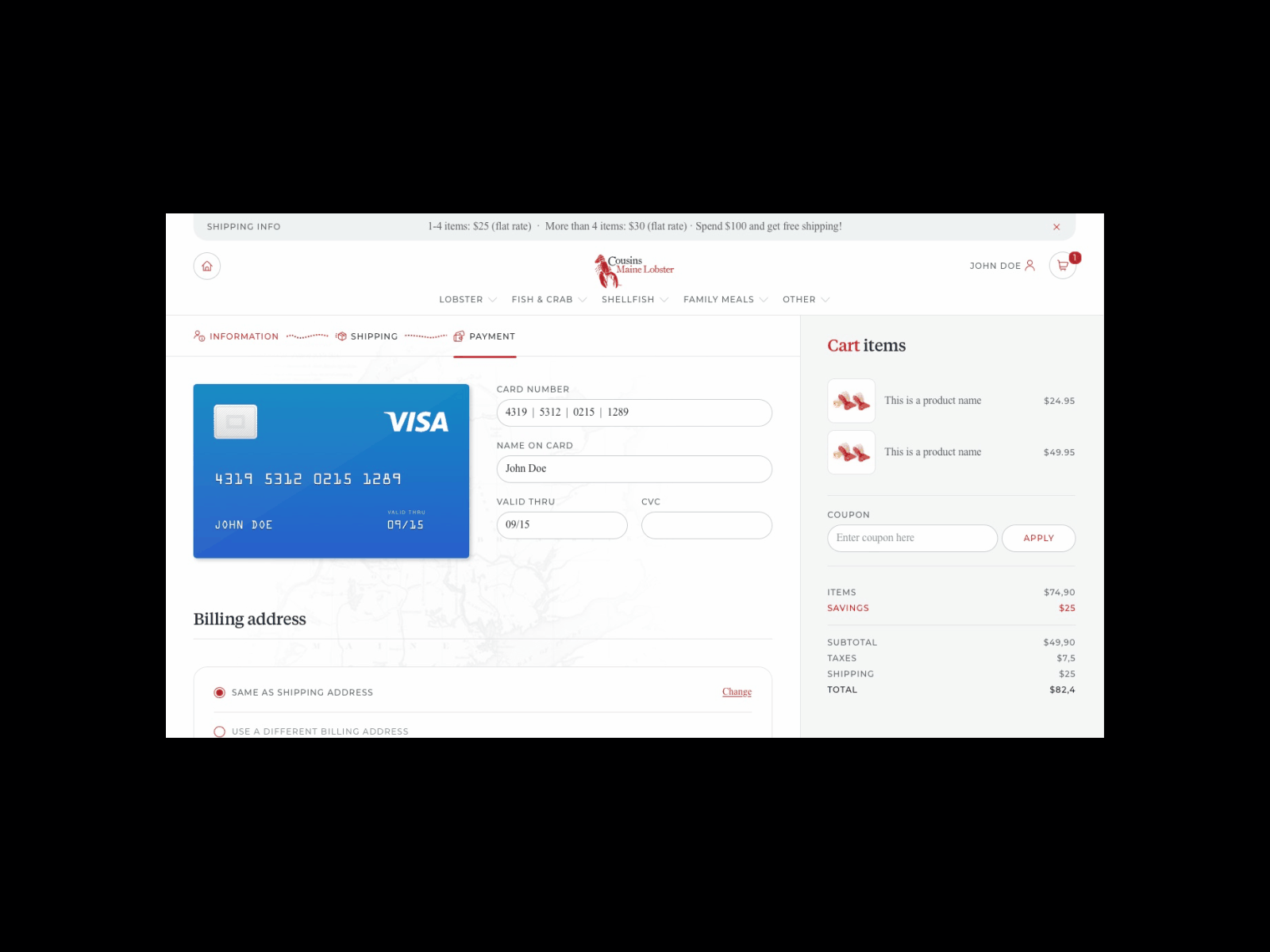 Cousins Maine Lobster® - 06 clean design e commerce ecommerce landing layout shop template typography ui ux web design website