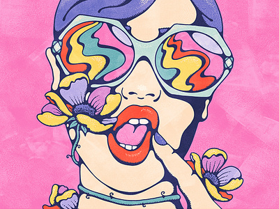 Strangled 70s 80s attitude colorful fashion female flower glasses illustration nature pink portrait procreate psychedelic retro vine vintage illustration