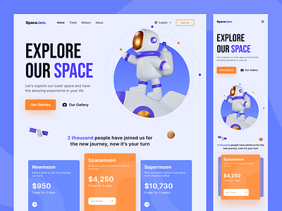 Space Travel Landing Page 3d art concept dailyui design dribbble figma graphic design interface minimal simple space ui uiux ux website