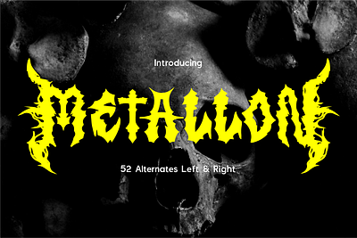 Metallon - Metal Decorative aggressive font album cover font band logo font blackletter font brutal font chaotic font dark fantasy font death metal font decorative blackletter distorted font extreme metal font gaming font gothic font heavy metal font horror font horror movie font medieval gothic font sharp edged font tattoo font vintage metal font