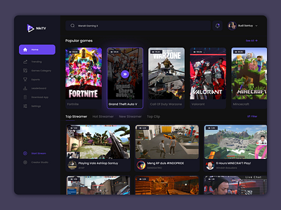 NikiTV - Gaming Stream UI black dark dashboard game stream games gaming gaming website modern stream stream website ui uiux ux web webdesign