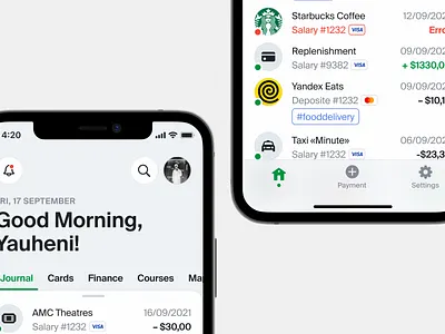 Bank App | Main Screen application bank bank app concept dark dark theme journal light light design list operation payments table transaction ui