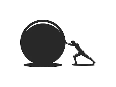 Greek mythology Sisyphus aim athlete ball stone black and white branding concept design goal graphic design greek myth greek mythology illustration logo design man minimal motivation myth push sisyphus vector