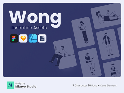 Wong Illustration Assets 2d illustration assets assets design avatar branding character character design decoart design freebies graphic design human illustration linart monochrome people ui vector