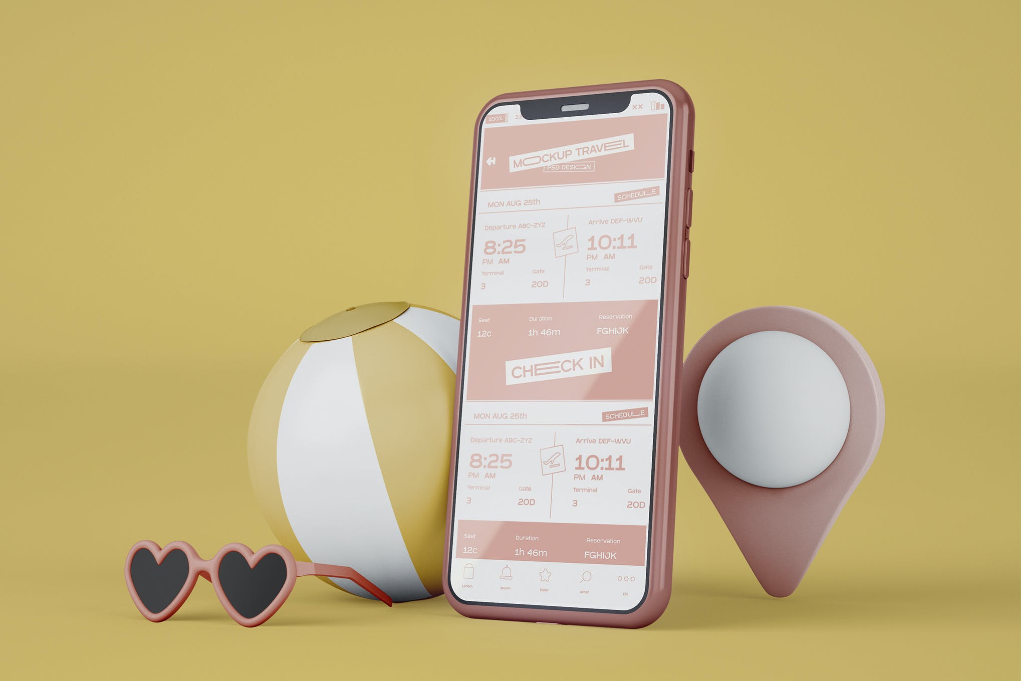 Travel Items Smartphone Mockup 3d branding design graphic design illustration iphone logo mockup smartphone travel typography ui ux vector