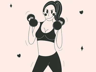 Time to exercise 💪🏋️‍♀️ app design branding character character design clean design dumbbells exercise fresh design good heart illustration lines loose minimal original relax simple style ui design