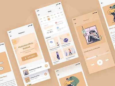 Meditation Mobile App health ios app meditation meditation app mental health mindfulness mobile app orange psychology relaxation sleep sleep time ui ui ux