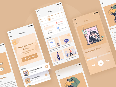 Meditation Mobile App health ios app meditation meditation app mental health mindfulness mobile app orange psychology relaxation sleep sleep time ui ui ux