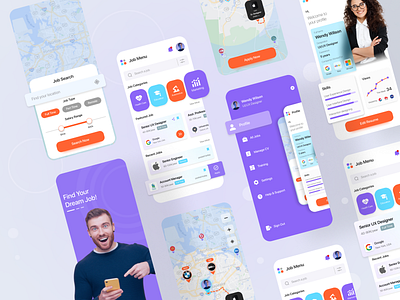 Job Searching App UI app branding design hire ios job logo mibile minimal mobileapp recruitment trendy ui uiux ux