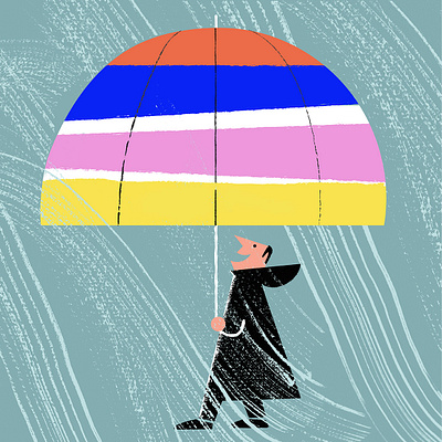 Positive thinking autumn digital illustration happy illustration positive rain retro stripes umbrella