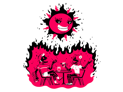 Let's get scorched bar burn character drink fire flames friends illustration scorched skeleton sun talk thierry fousse
