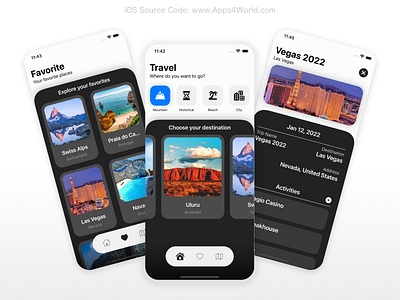 Travel iOS app - Trip Planner app template - Source Code app apps4world graphic design ios 15 ios app source code ios travel app ui xcode