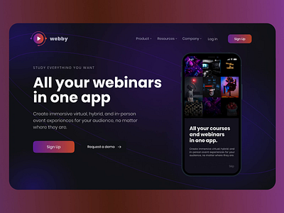 Webinars App Home Page Animation animation app application design home page landing ui ux video webinars