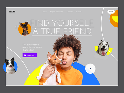 DOGES — Dog Adoption Centre adoption animals black cats centre design dog landing landing page love model pet service shapes startup trend ui uiux ux web