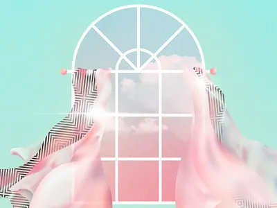🧿🪟 Window 🪟🧿 blue sky clouds curtains dynamic illustration motion movement music palette pattern pop art pop music procreate sky wind window