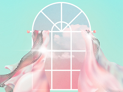 🧿🪟 Window 🪟🧿 blue sky clouds curtains dynamic illustration motion movement music palette pattern pop art pop music procreate sky wind window