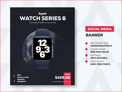 WATCH SERIES 6 - Social Media Banner Template apple apple watch design social media banner social media banner design social media banner design ideas social media banner design size social media banner pack free social media banner template social media posts and banners watch serise