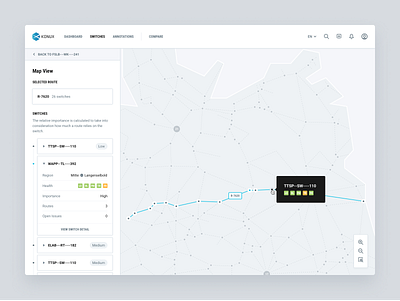 Train route map view data viz geo geographical hover interaction map map view railroad relationship route side bar spacial split screen switch tooltip train zoom