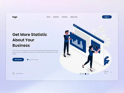 Business Statistic 2 design flat glassmorphism header illustration landing page landing page design minimal ui uiux user experience user interface ux vector web design