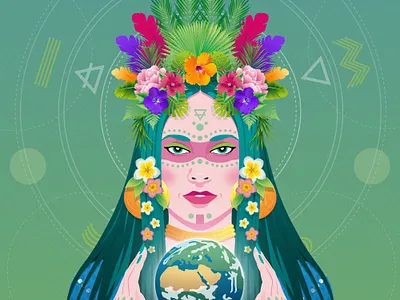 Sol Sister - Earth Goddess contrast creative daily art digital art earth elements flat design front goddess illustration nft nft art nft collectible portrait vector vector illustration vegetation woman