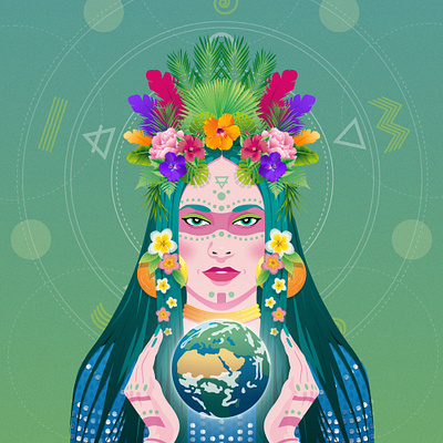 Sol Sister - Earth Goddess contrast creative daily art digital art earth elements flat design front goddess illustration nft nft art nft collectible portrait vector vector illustration vegetation woman