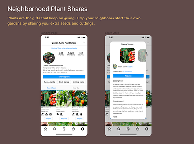 Neighborhood Plant Shares app design ui