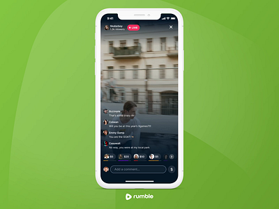 Rumble Live Video animation apps mobile ui